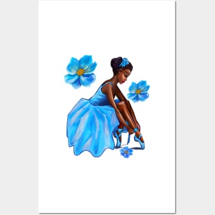 Dance Ballet blue flowers Queen Black is beautiful African American Ballerina Dancer Dancing Posters and Art